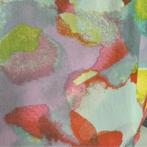 LOGO Layers Lori Goldstein Watercolor Printed Mesh Cardigan Aqua pastel tie dye - Picture 6 of 12